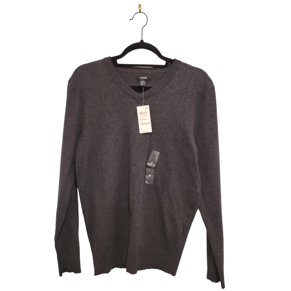NEW Alfani Men's Gray Lightweight Cotton V Neck Pullover Sweater Lightweight Sm